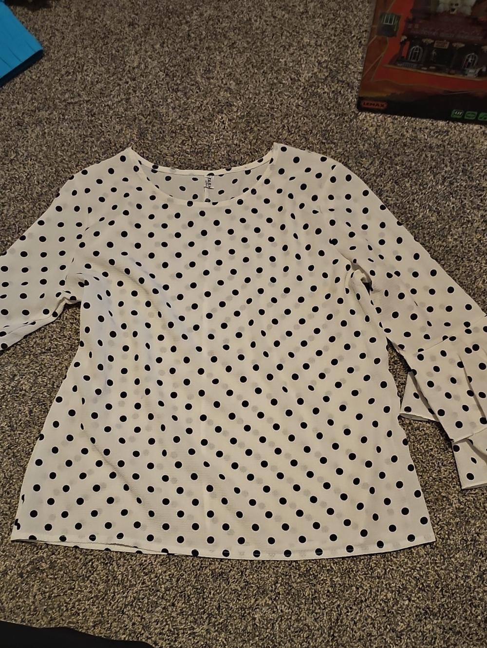 Polka Dot Long-Sleeve Blouse - White with Black Dots